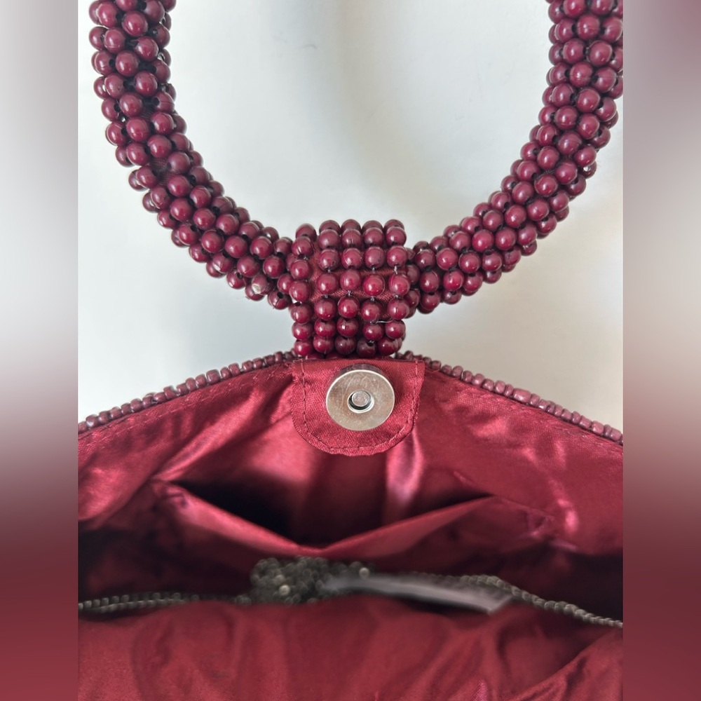 Viral Beaded Burgundy Half circle crossbody bag - Picture 3 of 4